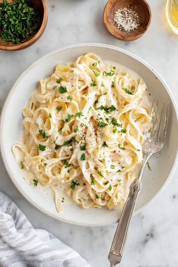 Alfrado Pasta With Garlic Bread